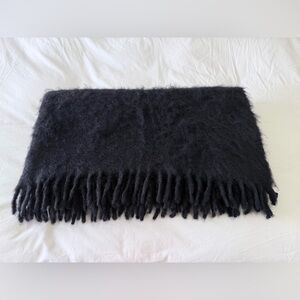 Restoration Hardware | Black Fringed Luxe Mohair Angora Wool Throw Spain 54x65”